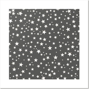 Night and stars pattern with grey background Posters and Art